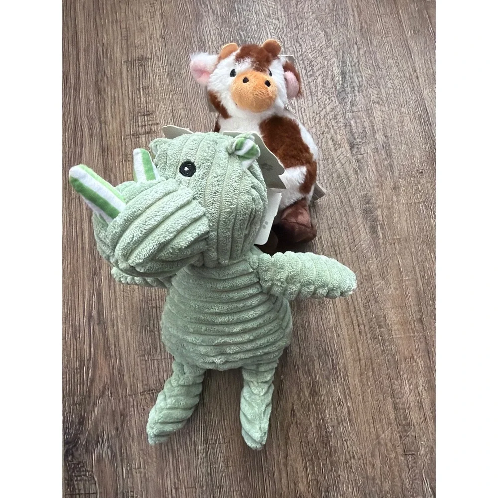 Giftable World 9in‎ Corduroy Sitting Rhino Squeaky Toy and Plush Cow Bundle